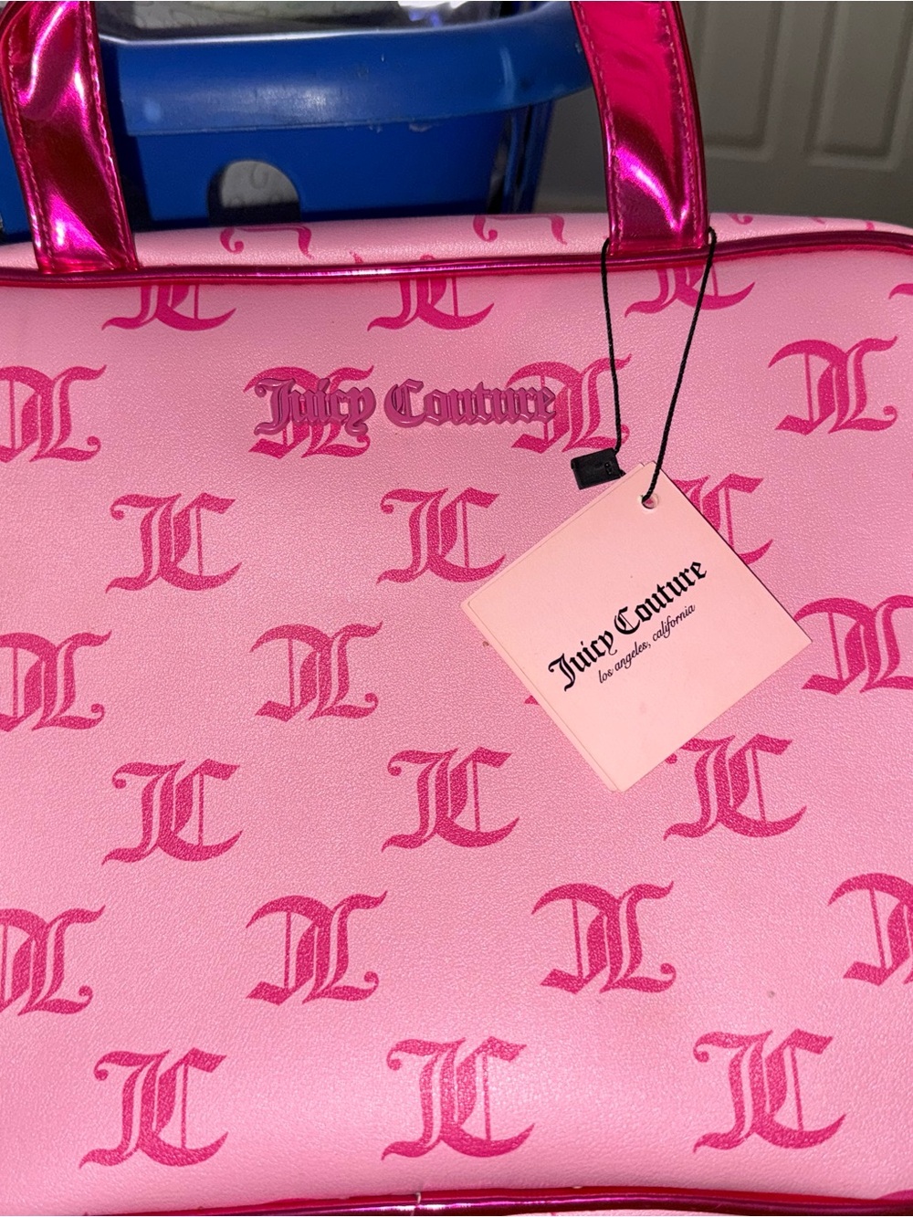 Juicy Couture Hot Pink Logo Pattern Tote with Metallic Handles
